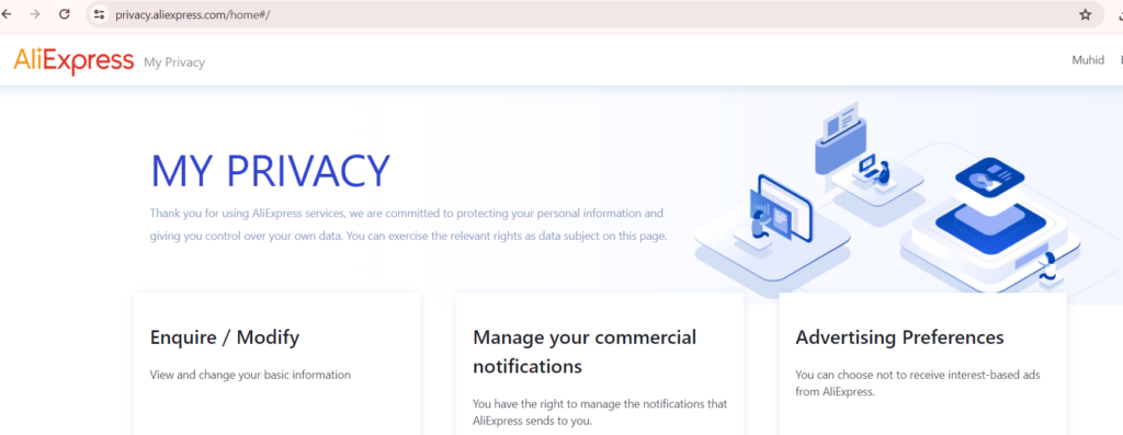 Aliexpress Privacy center