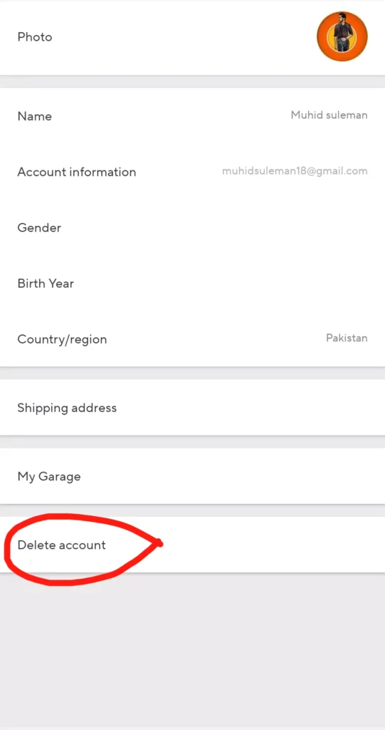 Deleting aliexpress account from app