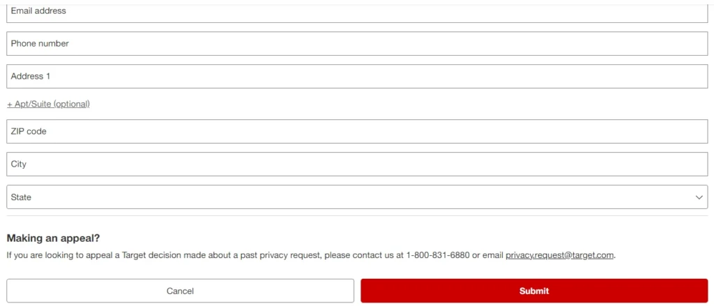 submit target australia deletion form