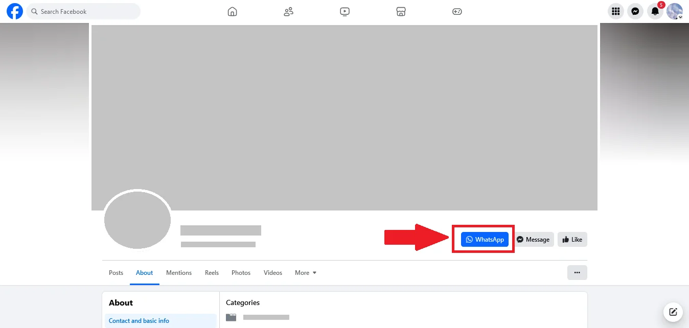 business page Whatsapp button