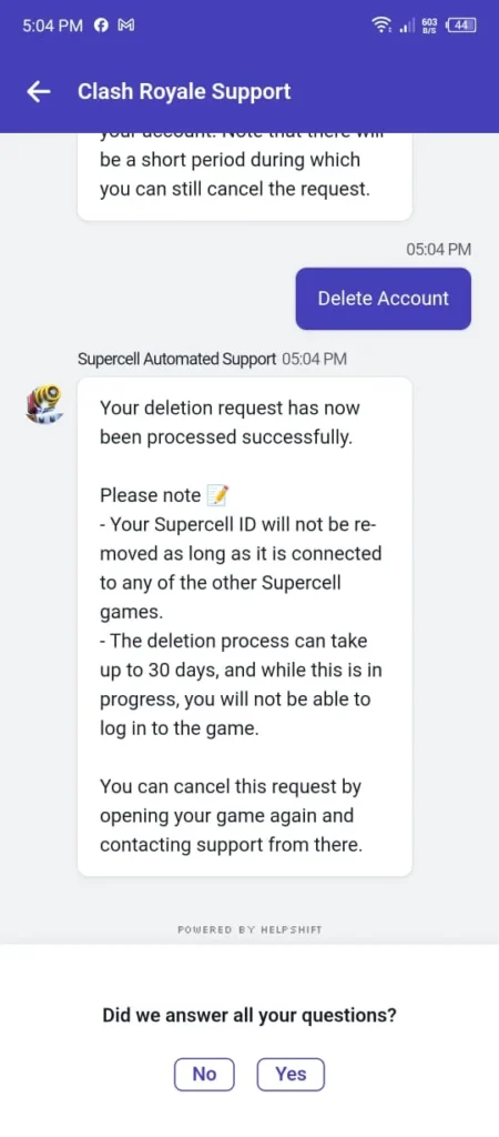 delete account