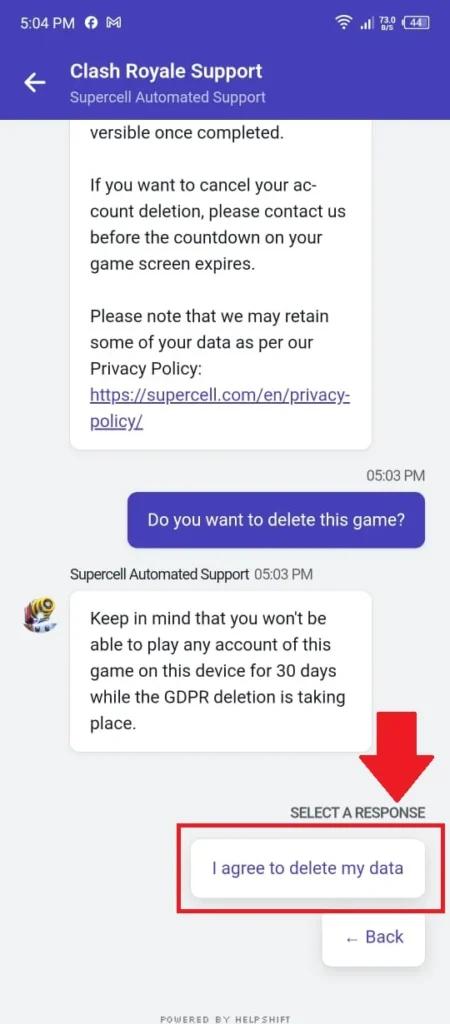 i agree to delete data