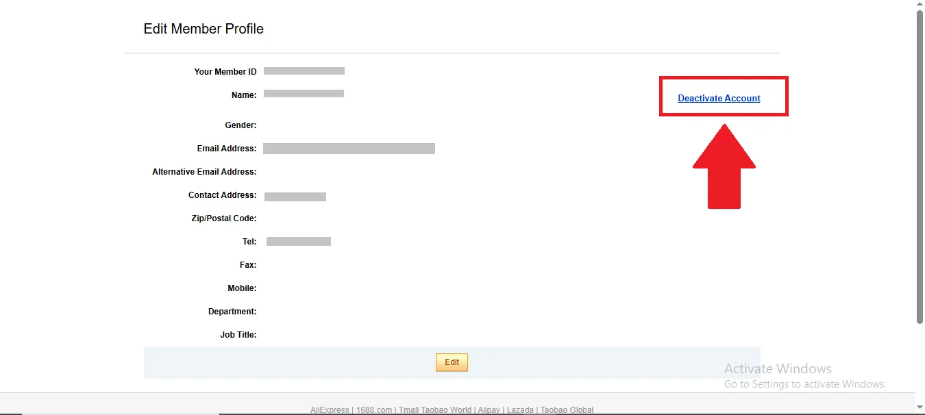 Alibaba deactivate account