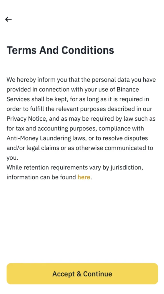 Binance agree terms