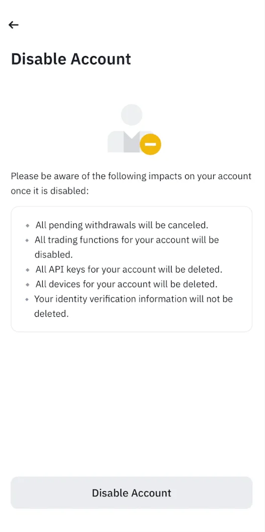Binance disable account terms mobile