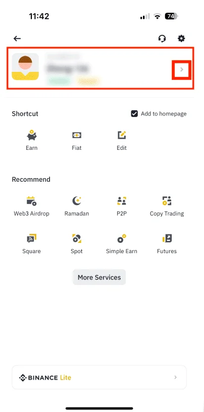 Binance mobile account profile