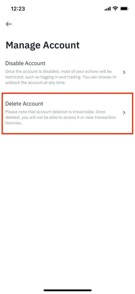 Binance mobile deleteaccount
