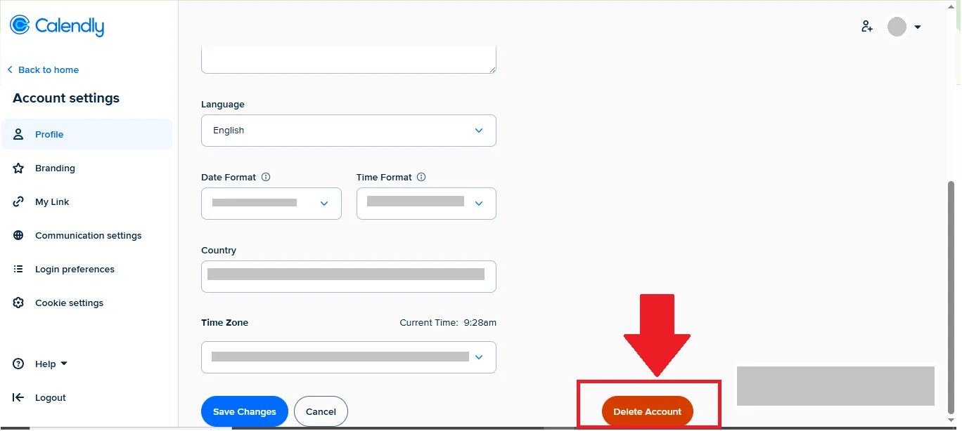 Calendly delete account