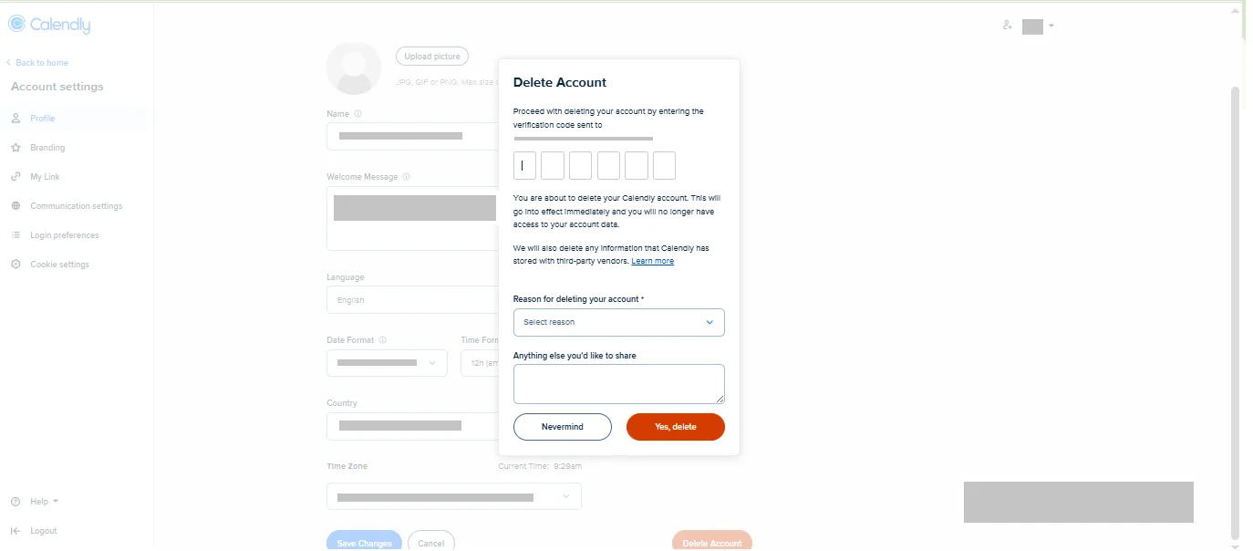 Calendly deletion reason