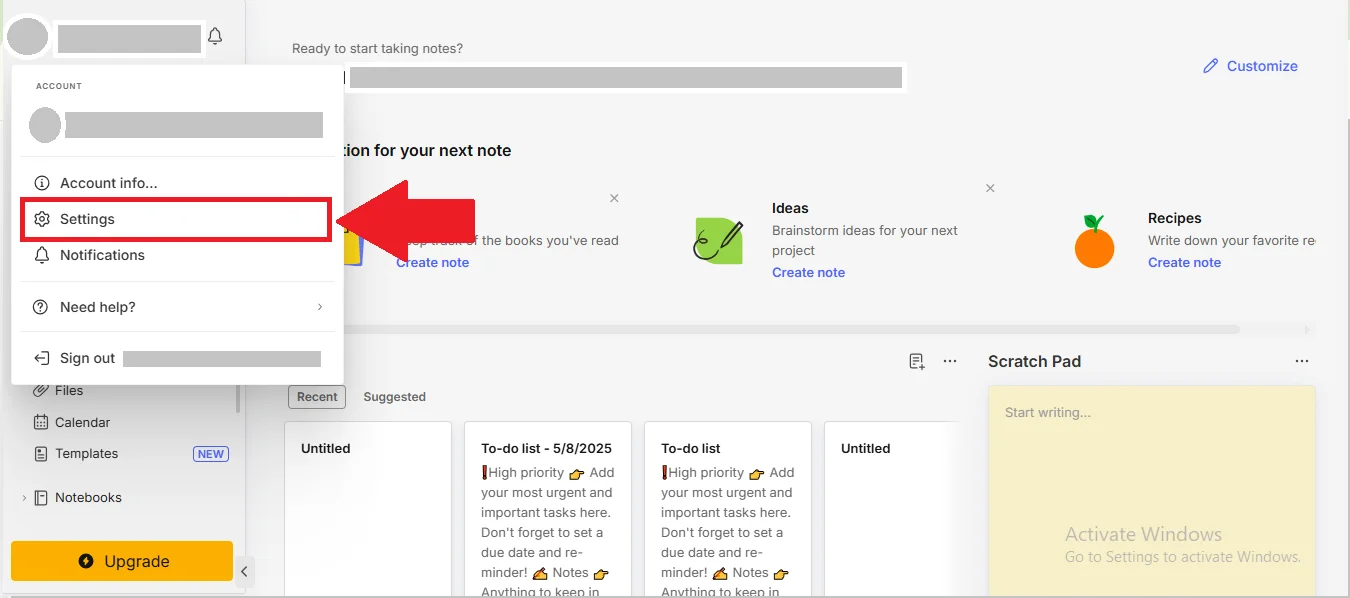 Evernote account
