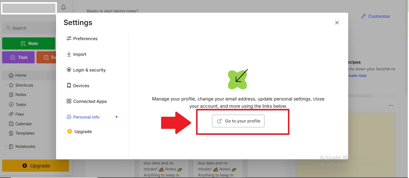 Evernote settings