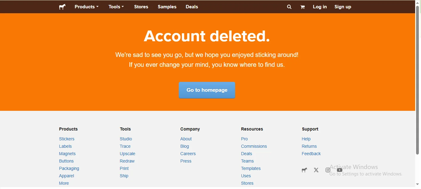 Sticker mule account delete