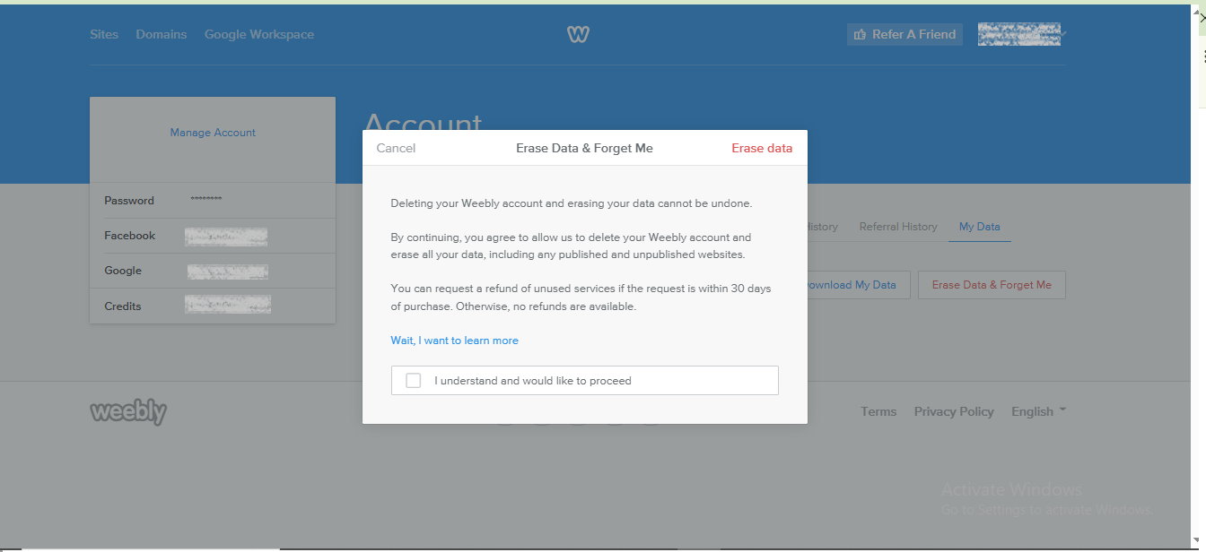 Weebly erase dat