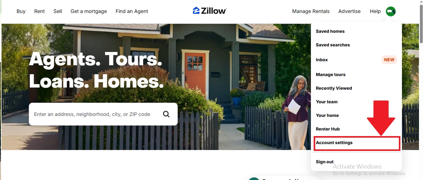 Zillow Account setting