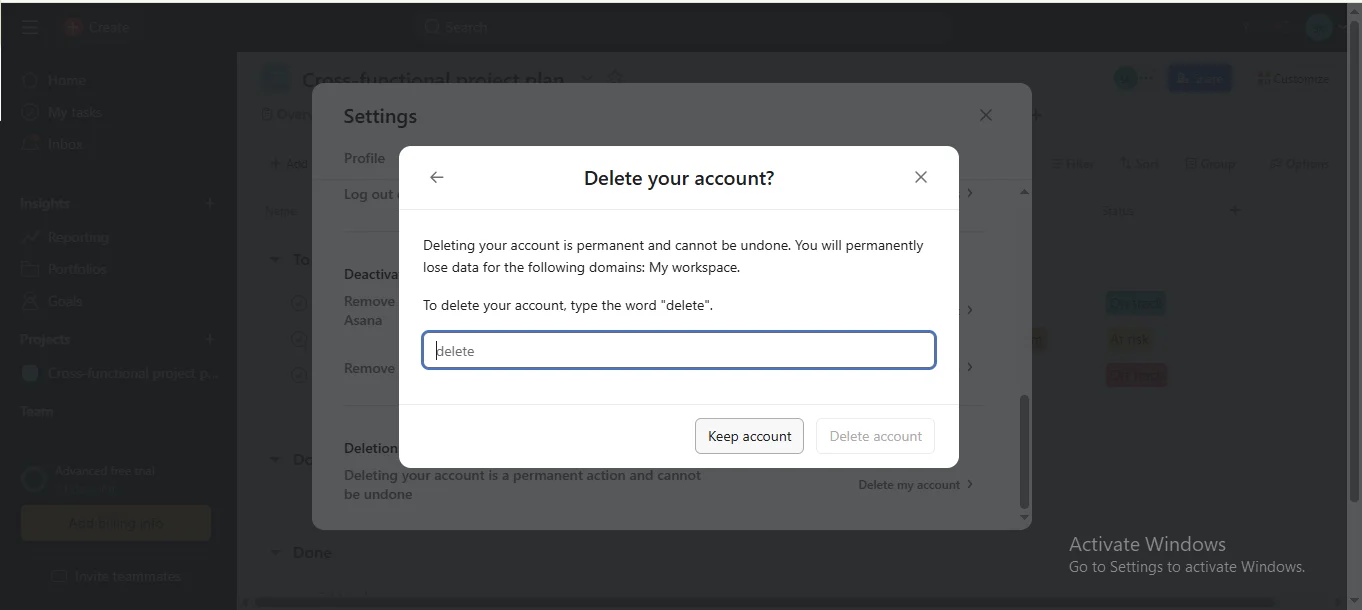 confirm to delete