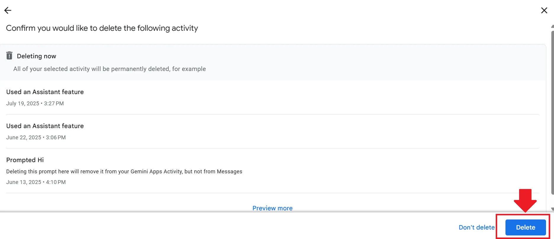 delete activity