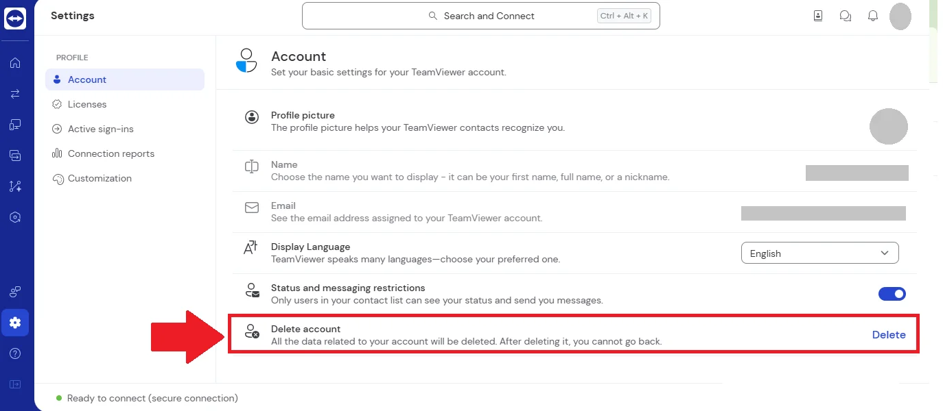 teamviewer delete account