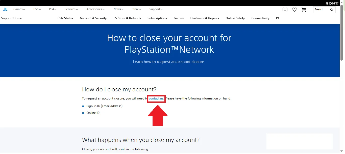 PSN contact us