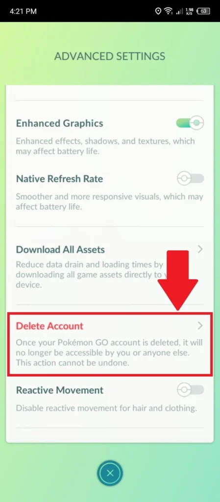 Pokémon go delete account