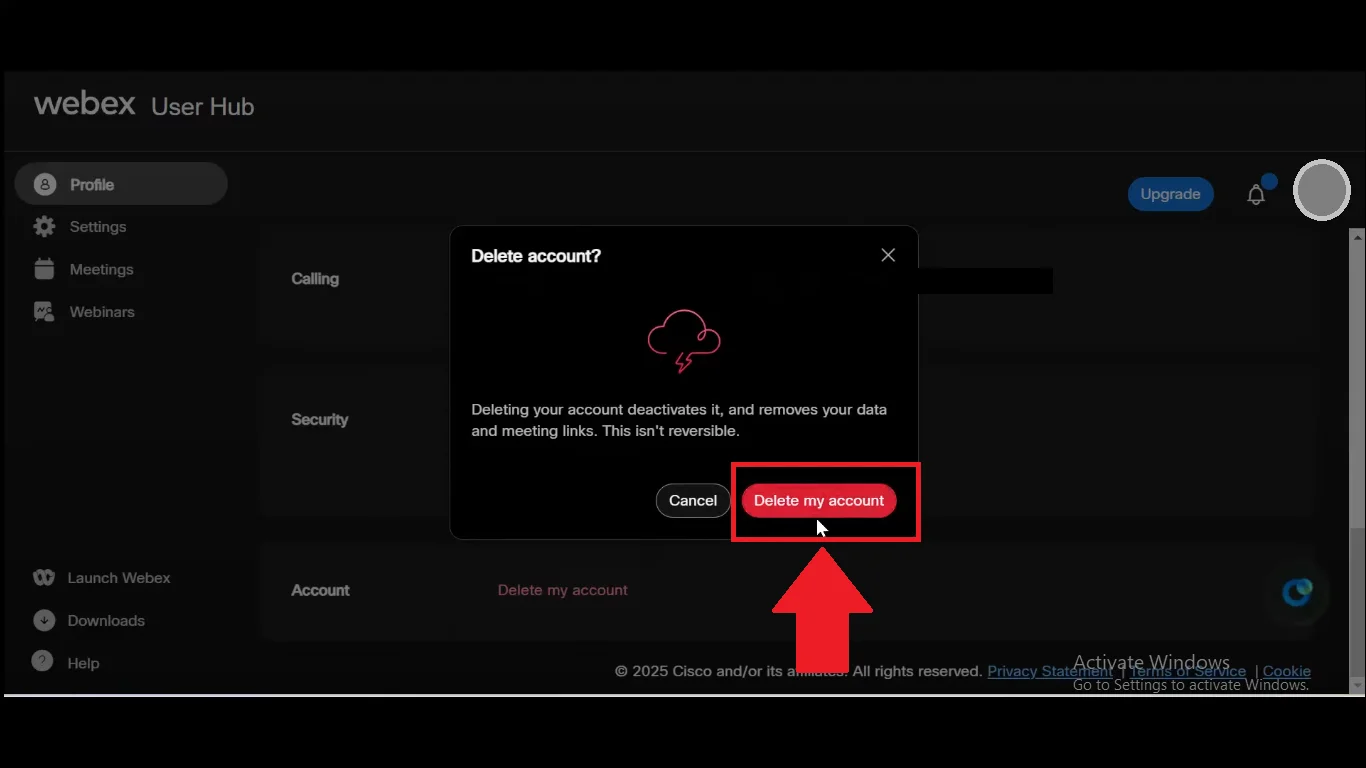 webex confirm to delete