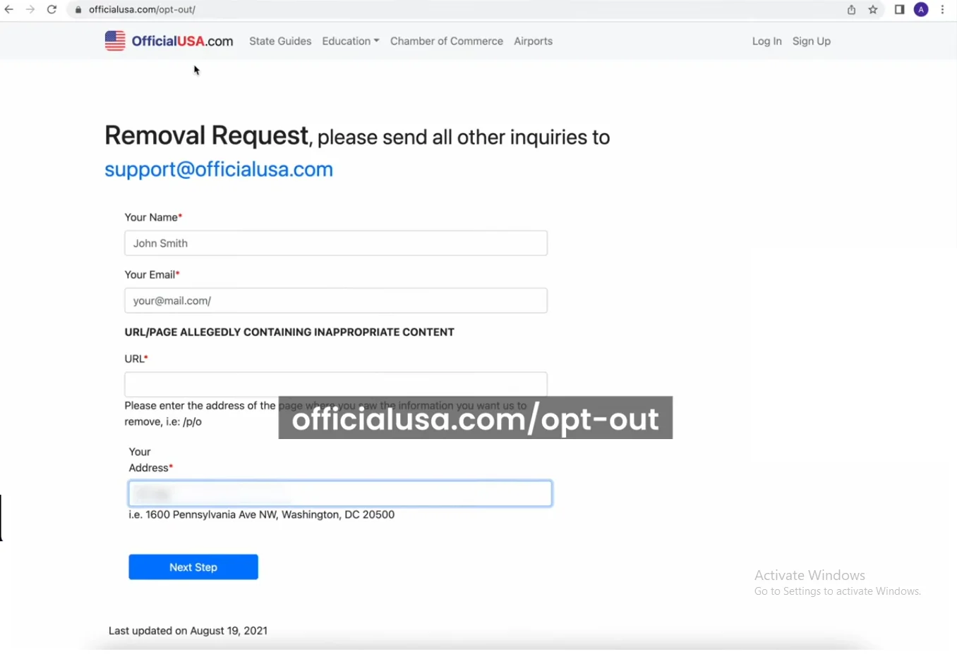 Go to official usa opt.out