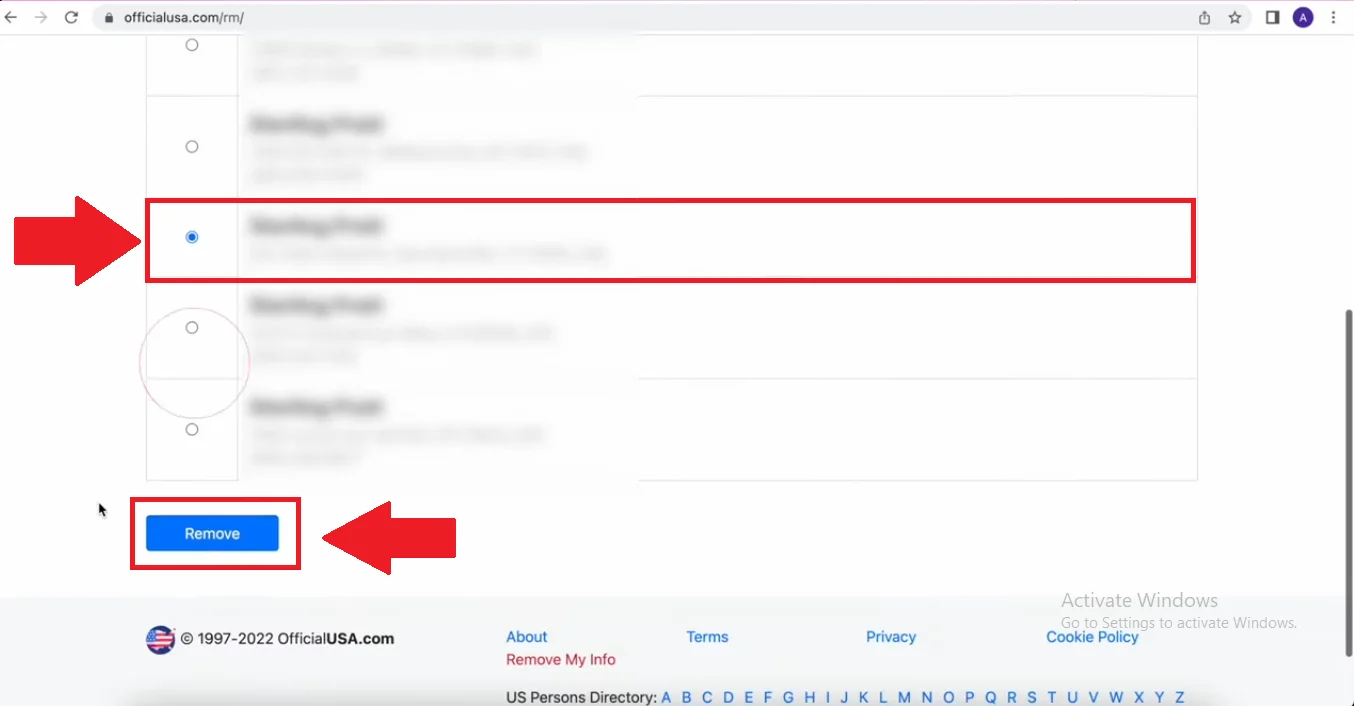 Select your information and remove