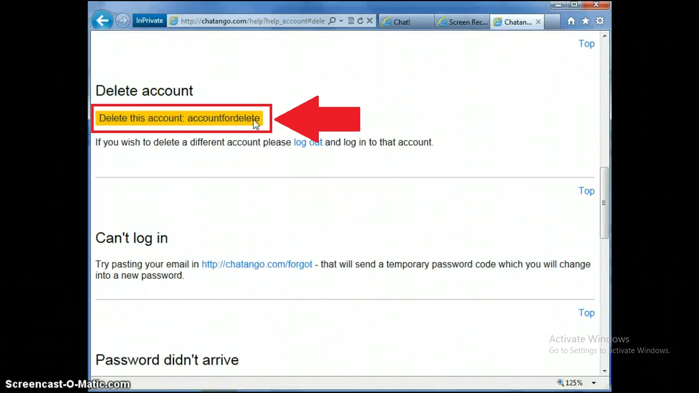 chatango account for delete