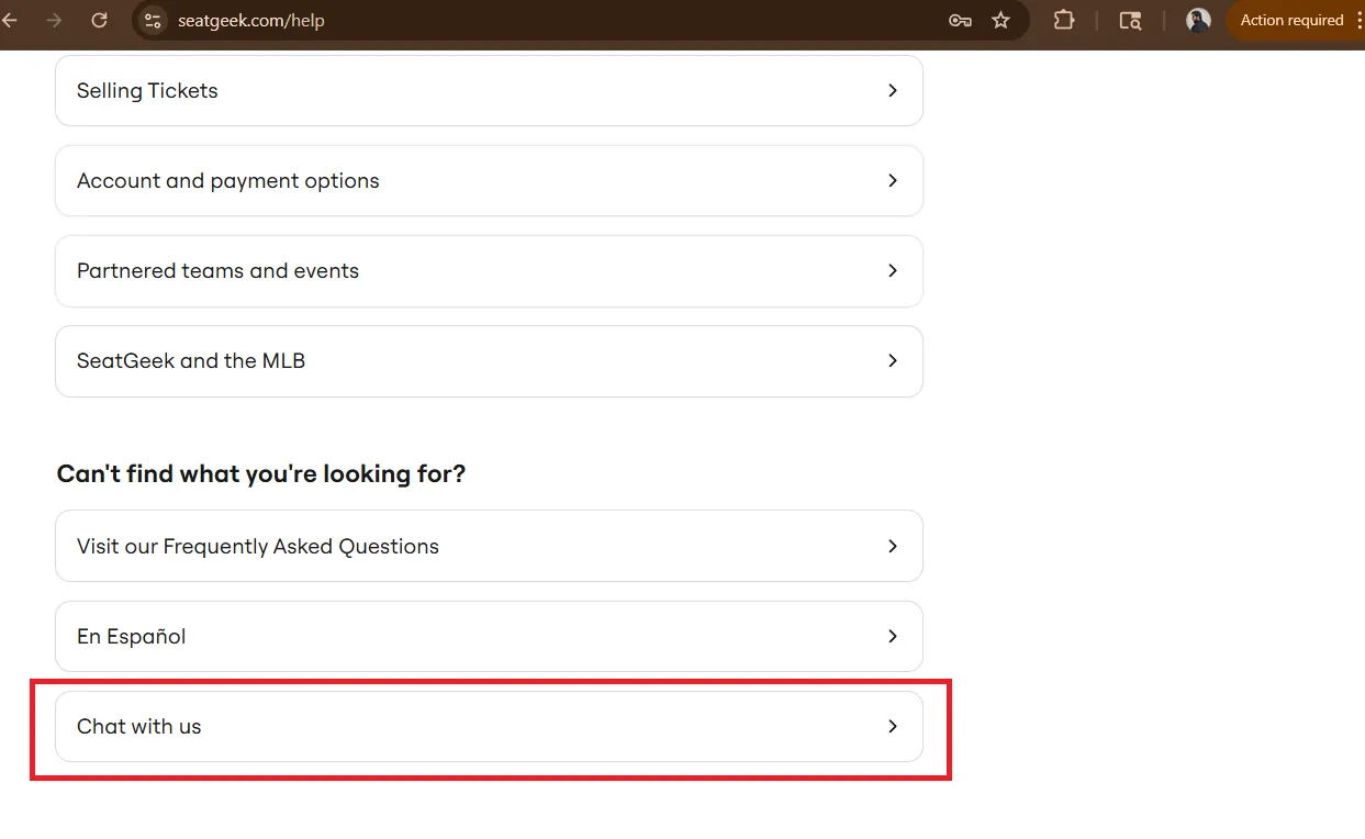 Where you will find "chat with us" option.