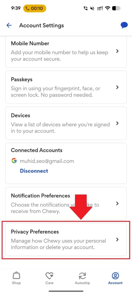 Tap "Privacy Preferences" at the bottom of the Account Settings page.
