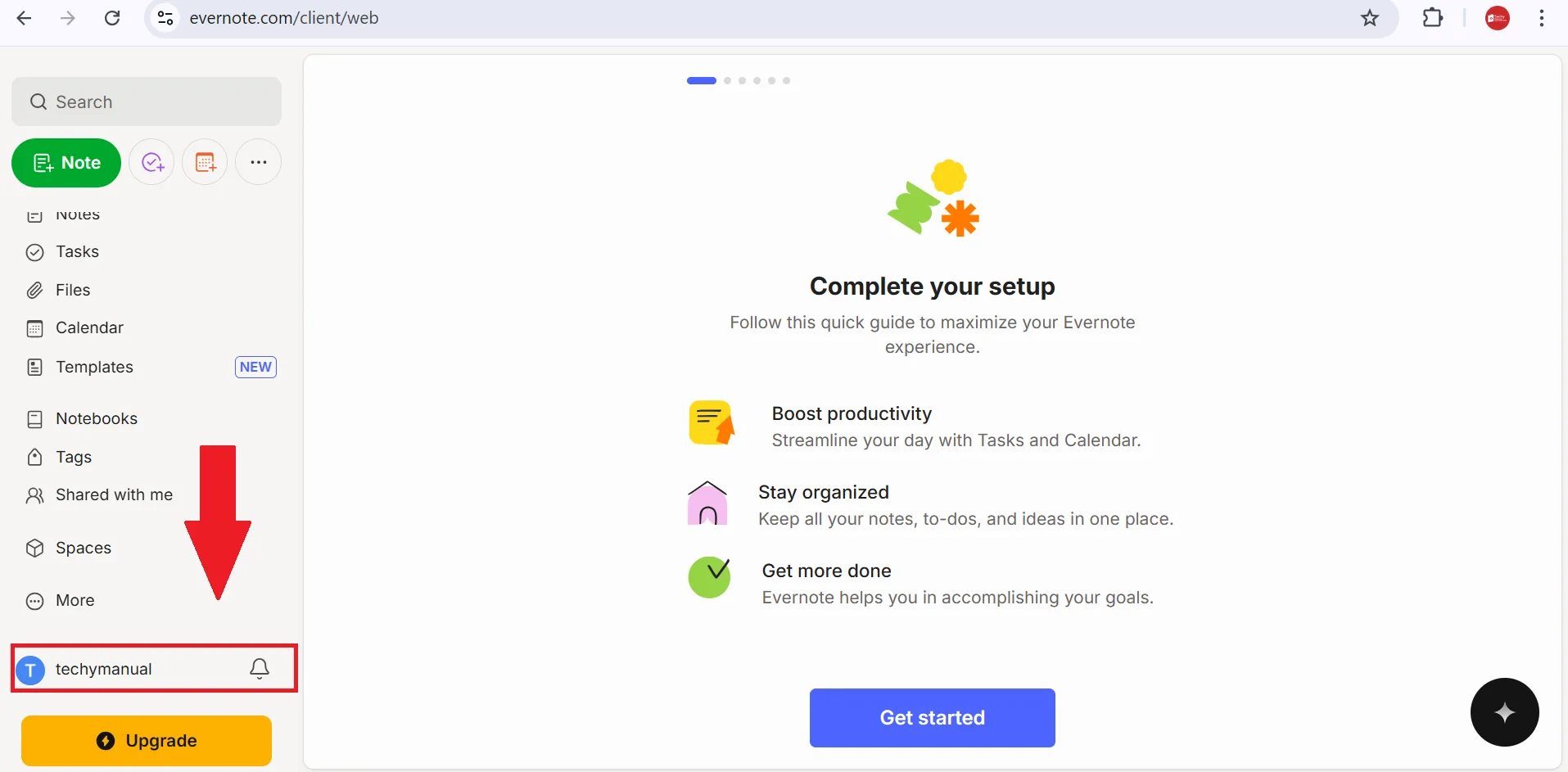 click on you evernote account