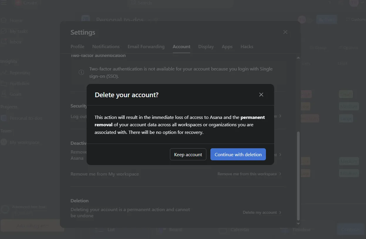 Asana will ask why you're leaving