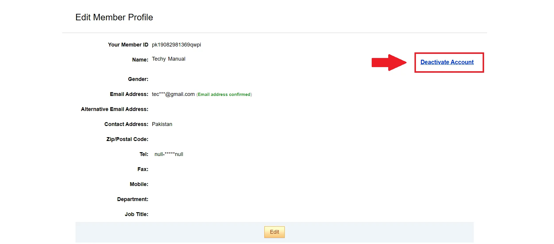 Next, click on the Deactivate Account option.