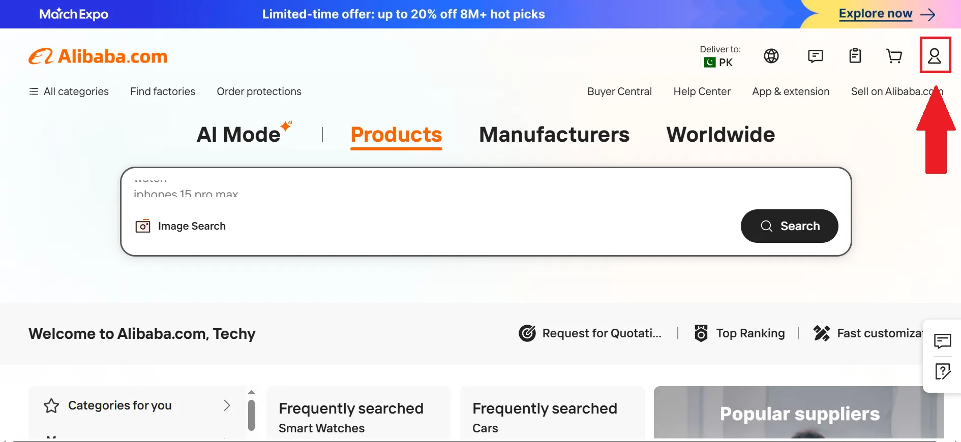 Click on the profile icon in the top-right corner.