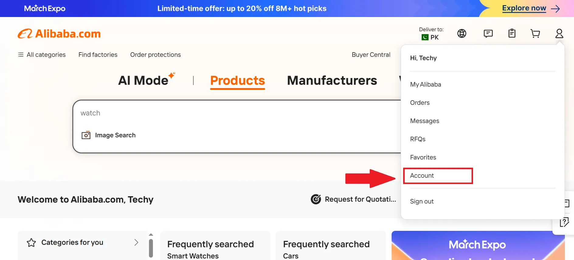 Now click on the Account option.