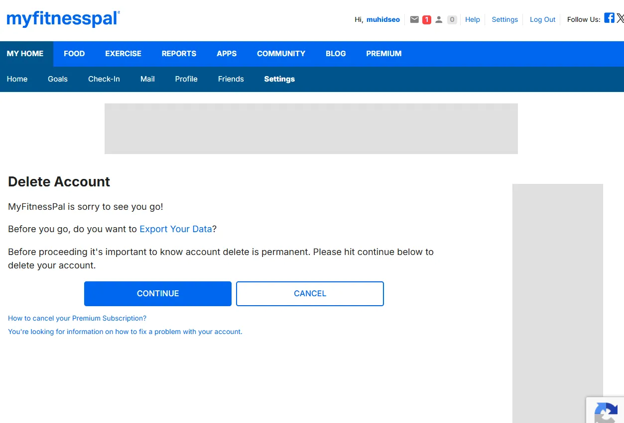 You'll land on the Delete Account page. Click Continue to proceed with the deletion.
