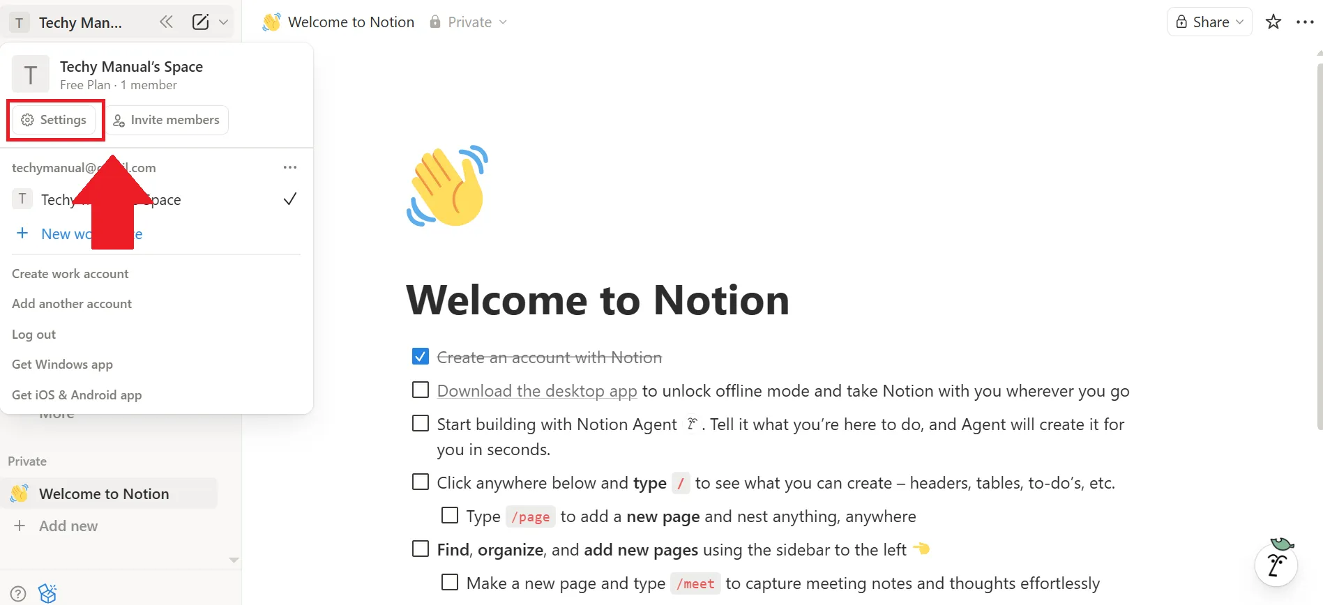Click on the Settings option.