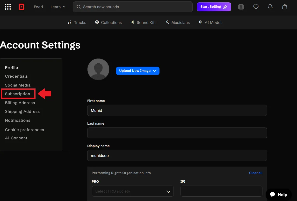 In the Account Settings sidebar, click Subscription.