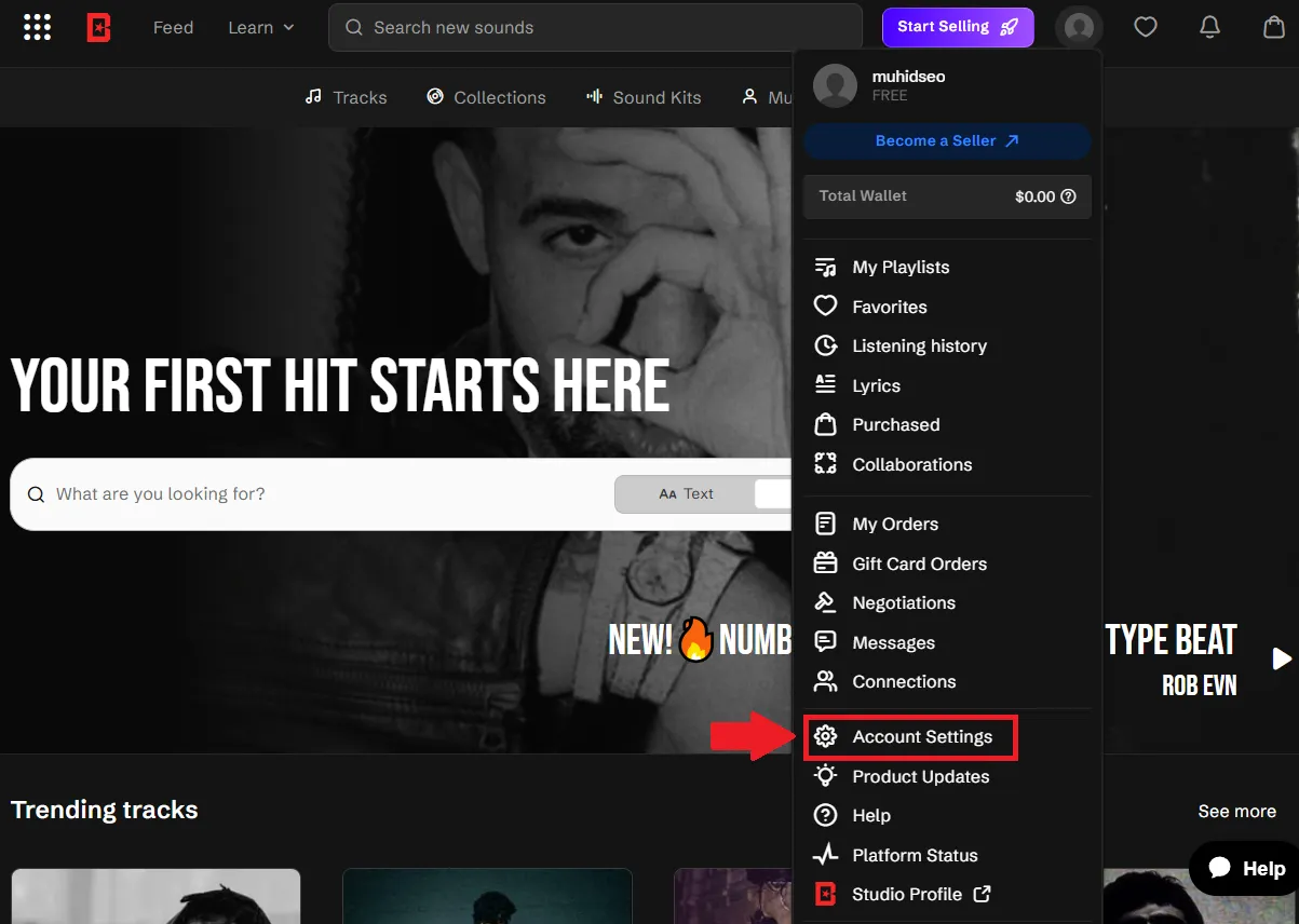 From the dropdown menu, click Account Settings.