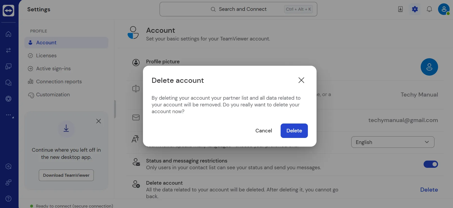 By confirming account deletion request, your account will be deleted permenantly.