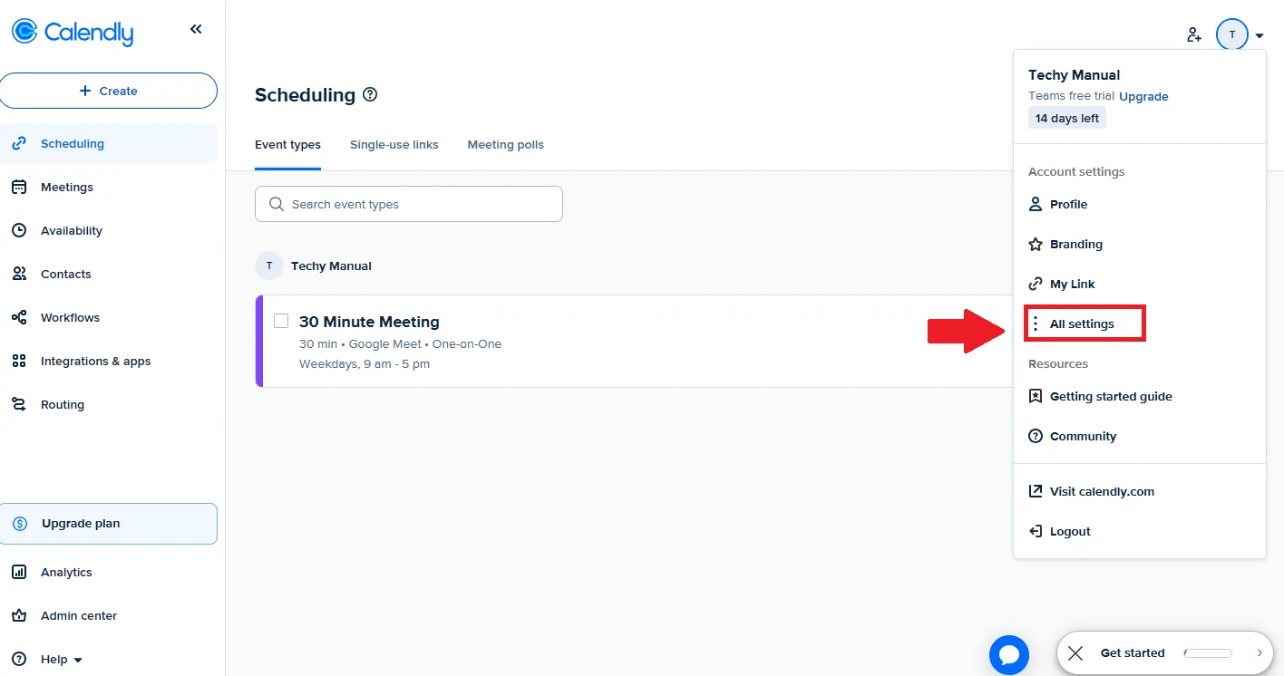 Now click on the account settings options.