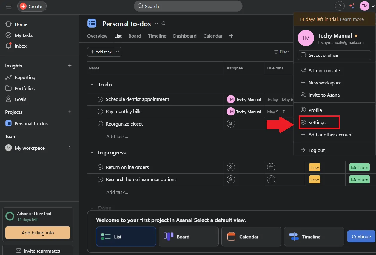 A dropdown menu will appear. Click on Settings from the list of options.