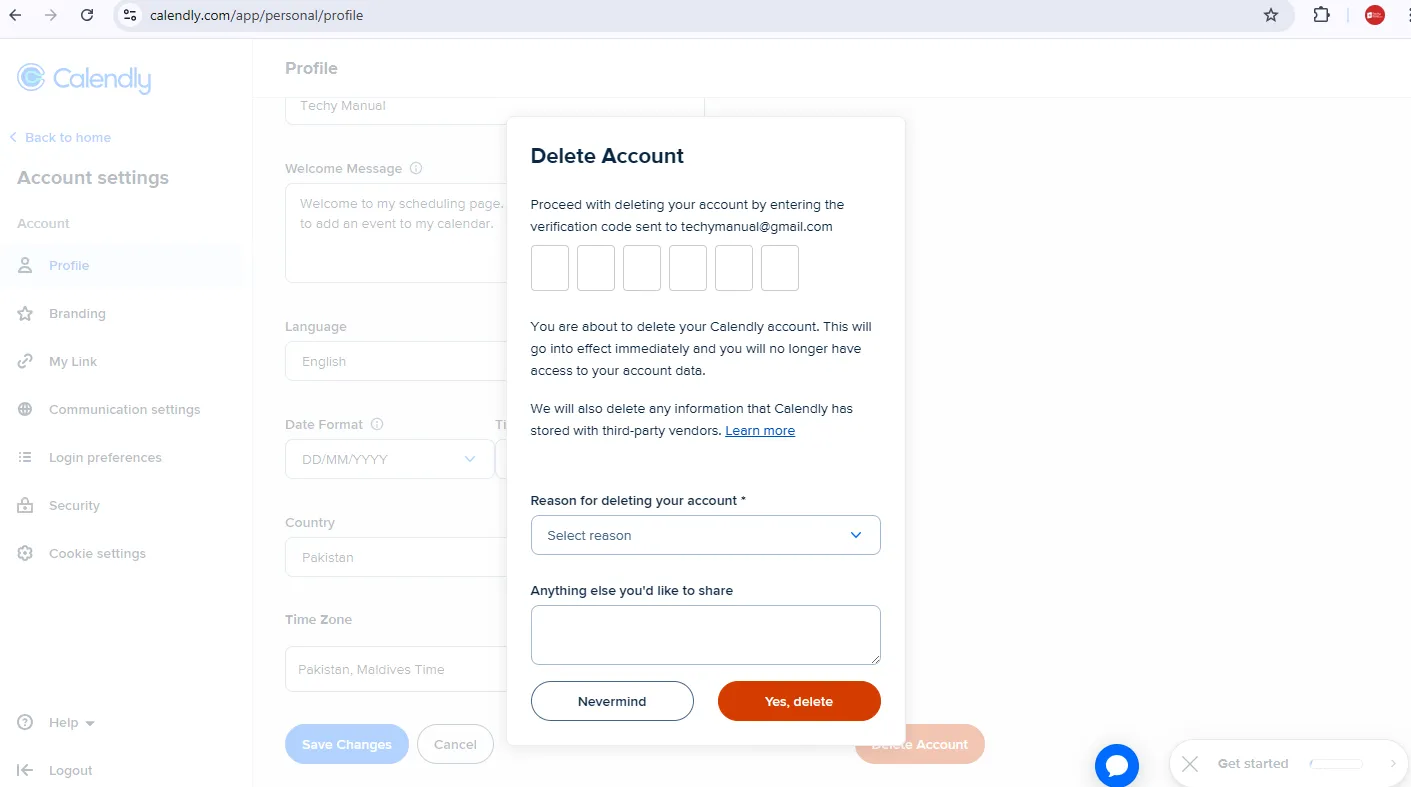 Now click on the delete account option to start deletion procedure.