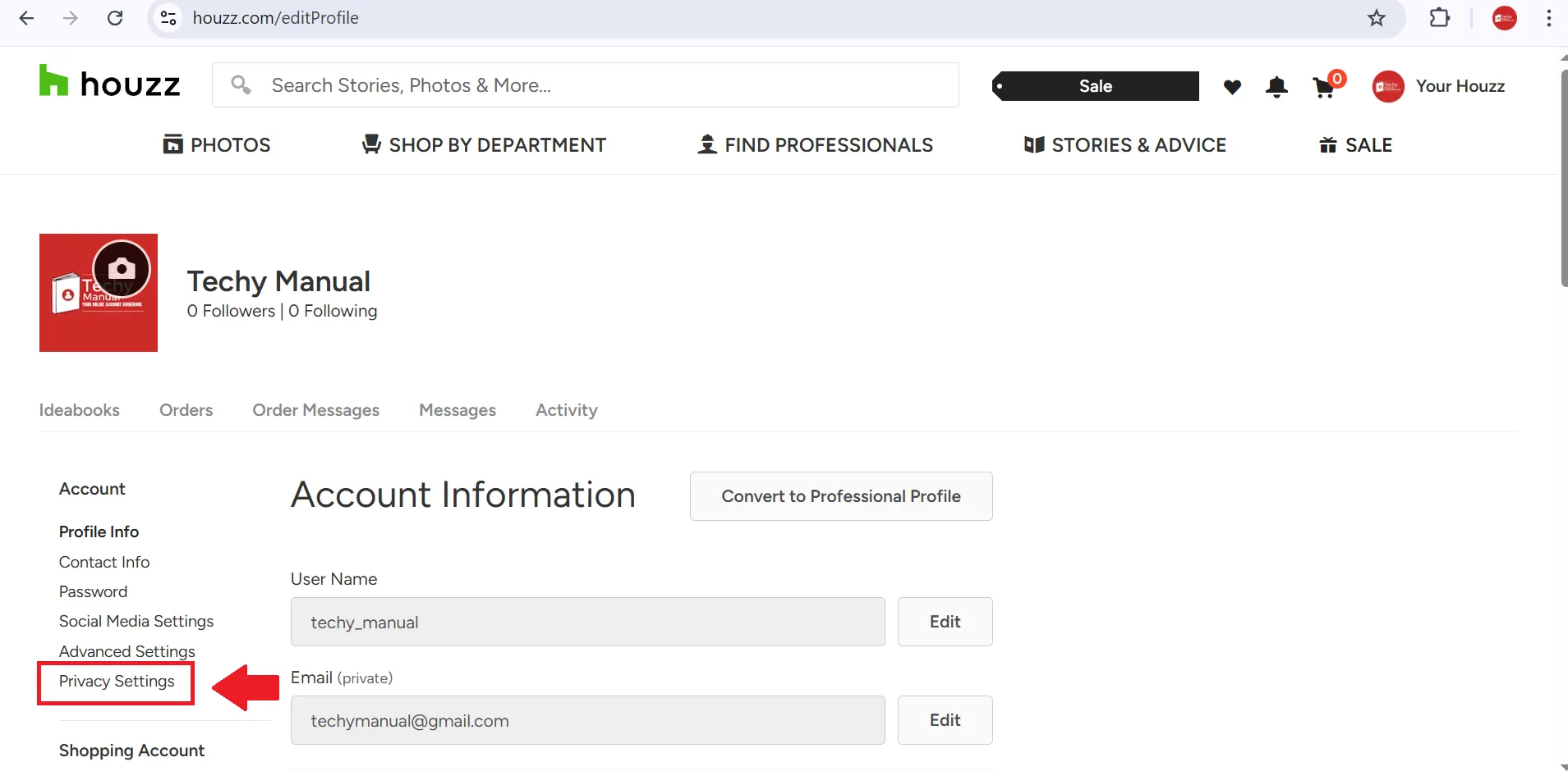 Click on the privacy setting option from the left sidebar.