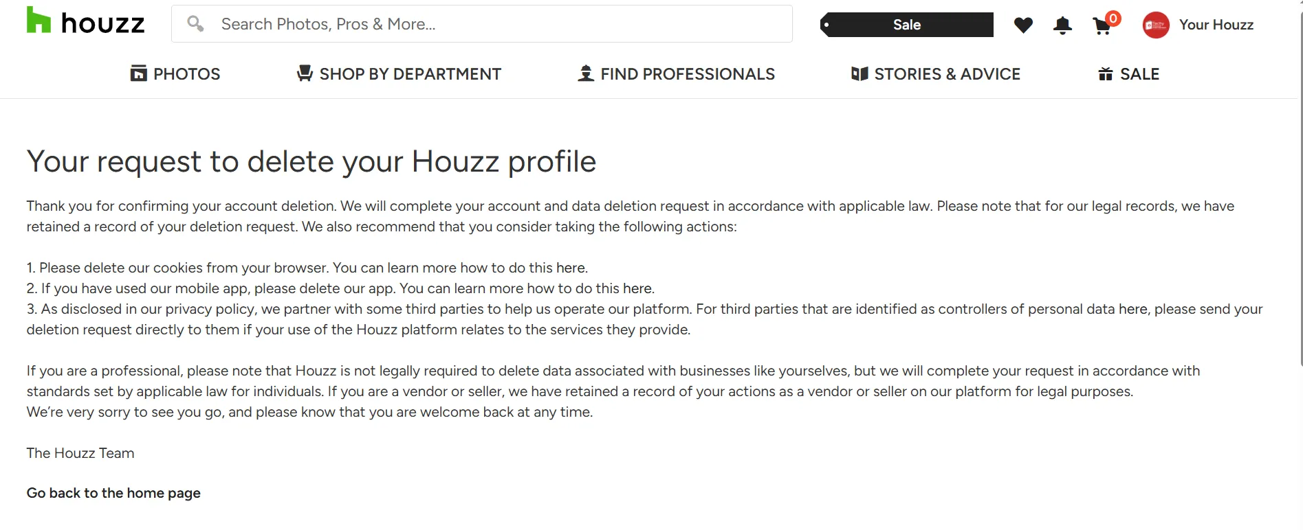 Account deletion procedure done