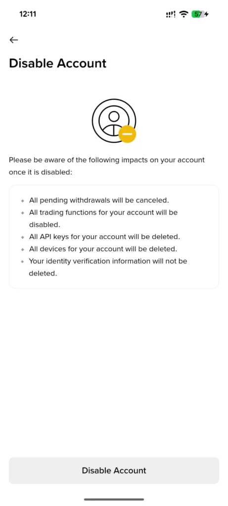 Confirm account disable request.
