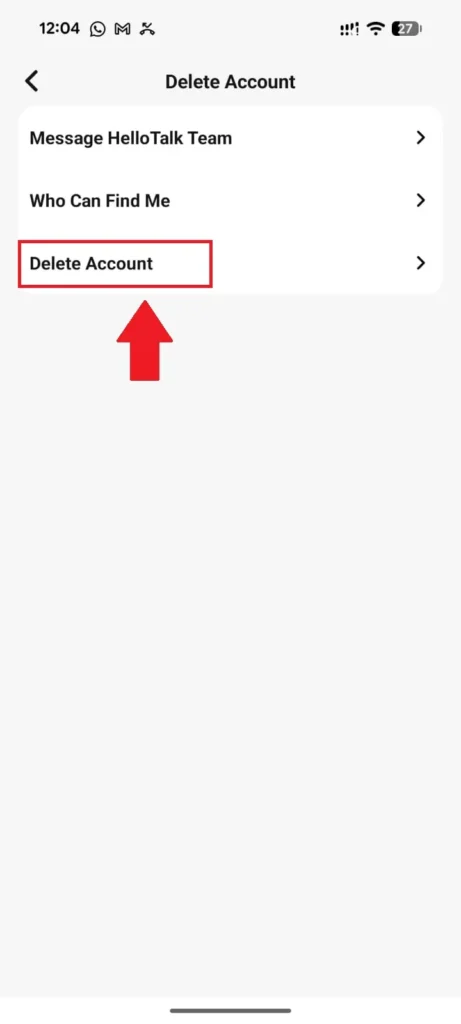 Tap on Delete account option.