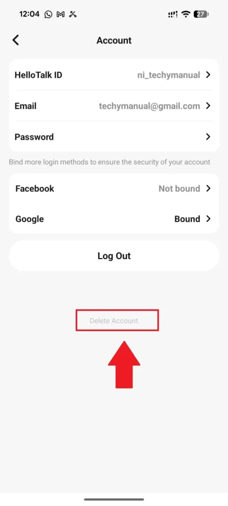 Here is an option to directly delete a HelloTalk account.