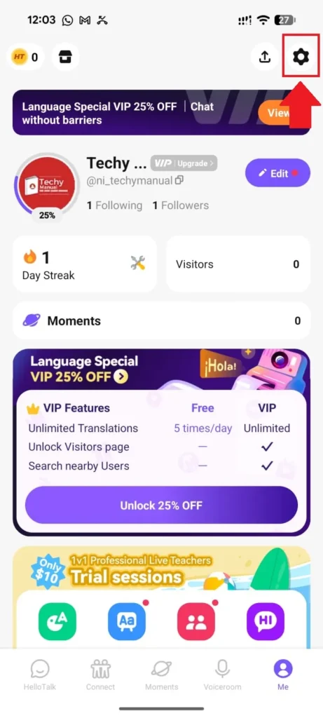 where you need to tap on Settings.