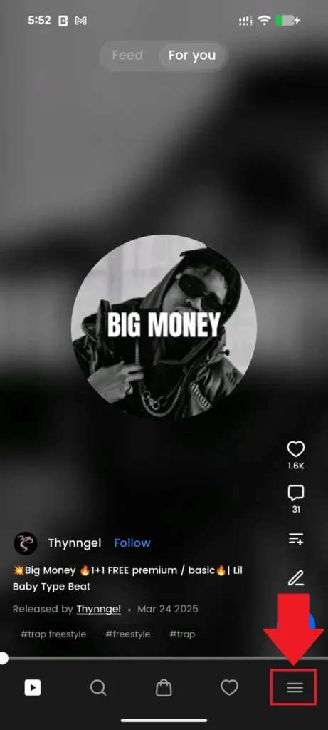 Open the BeatStars app and tap the menu icon (≡) at the bottom right of your screen.