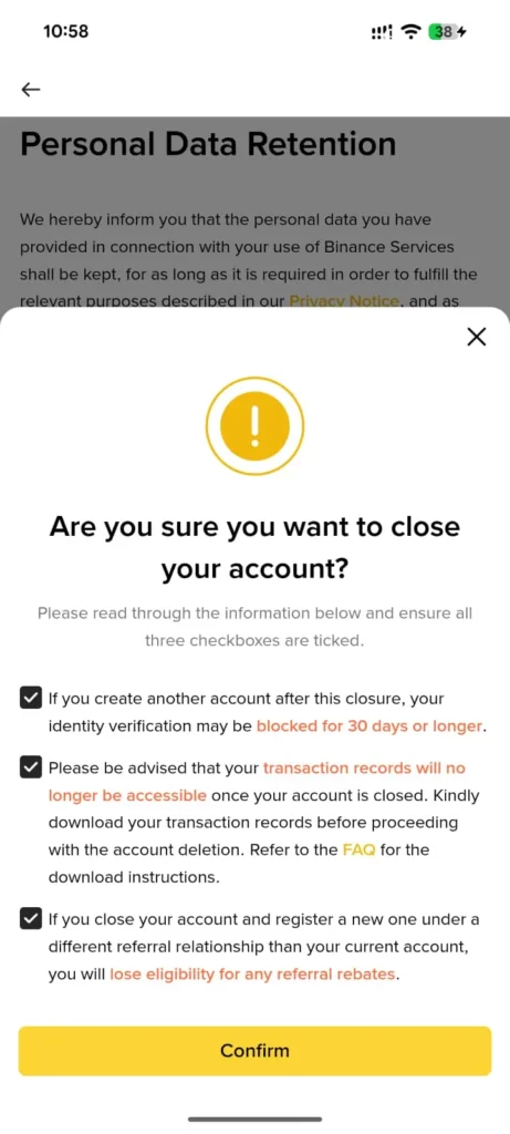 Read the Personal Data Retention notice and tap Continue.